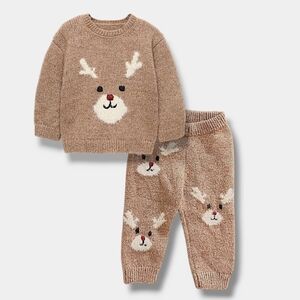 Zara Baby wool blend Reindeer pompom 2 pc set sweater & jogger pant 12/18 months